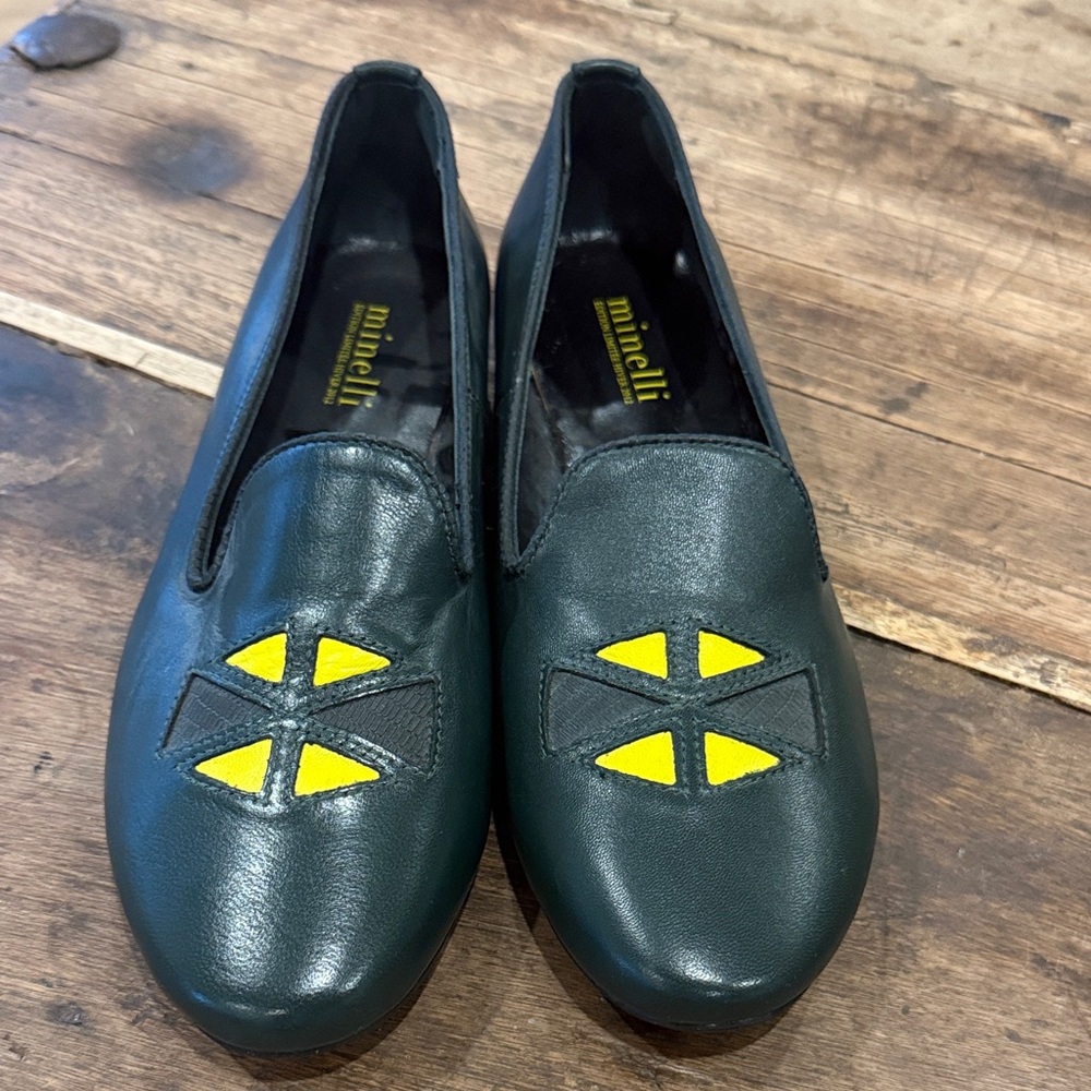 Minelli Dark Green Loafers with Yellow Details